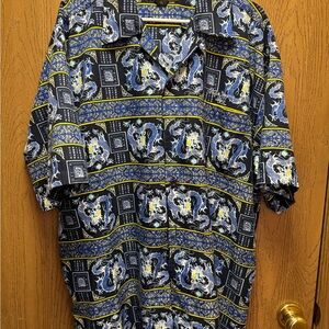 Pepe Jeans London Y2K Blue Dragon Design  Button Down Short Sleeve Size XL